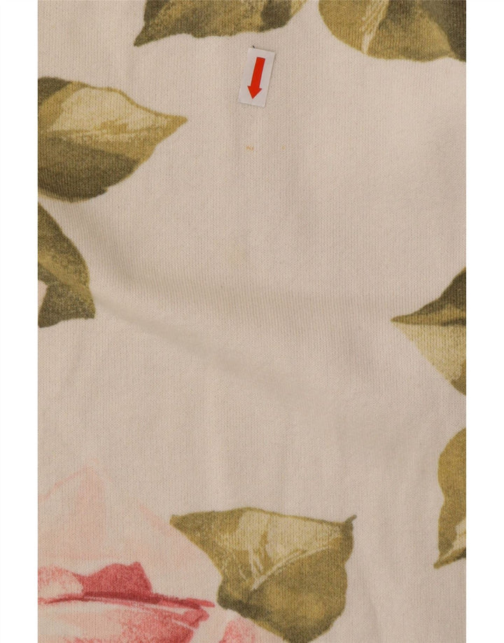 VINTAGE Mujer Top Manga Larga Reino Unido 16 Algodón Floral Blanco Grande