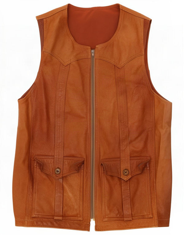 Chaleco de cuero vintage para hombre UK 38 Marrón medio