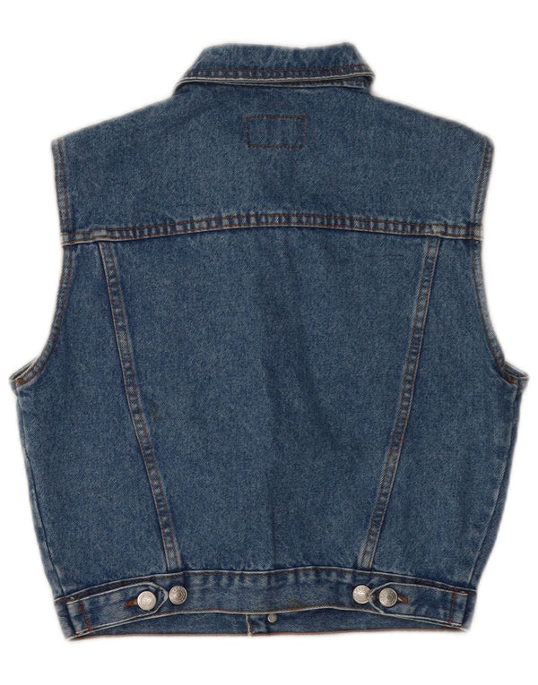 Vintage mujeres crop denim Gilet Reino Unido 8 pequeño algodón azul