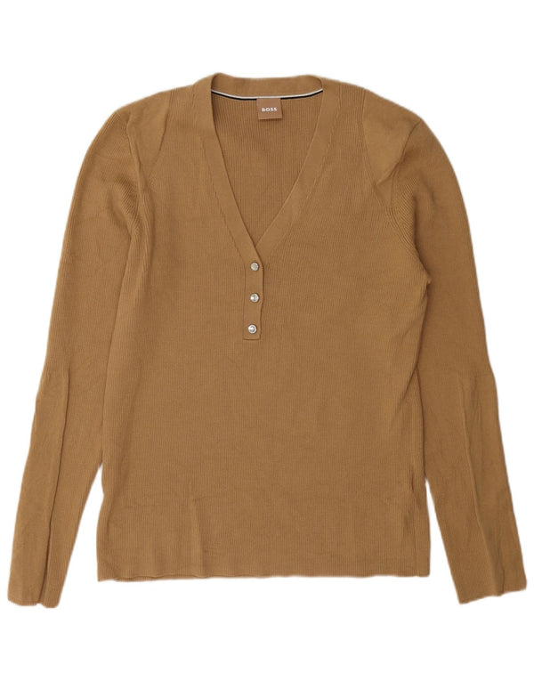 Hugo Boss - Jersey con cuello en V para mujer, talla 40, XL, color beige, poliacrílico