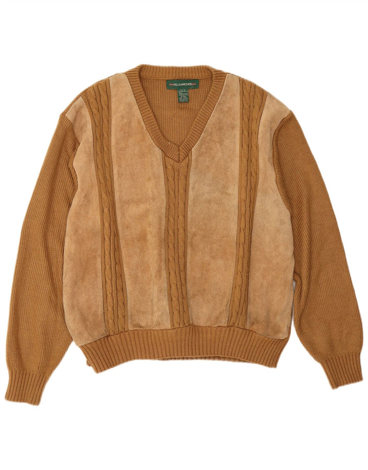 Jersey de ante con cuello en V para hombre XL Acrílico beige