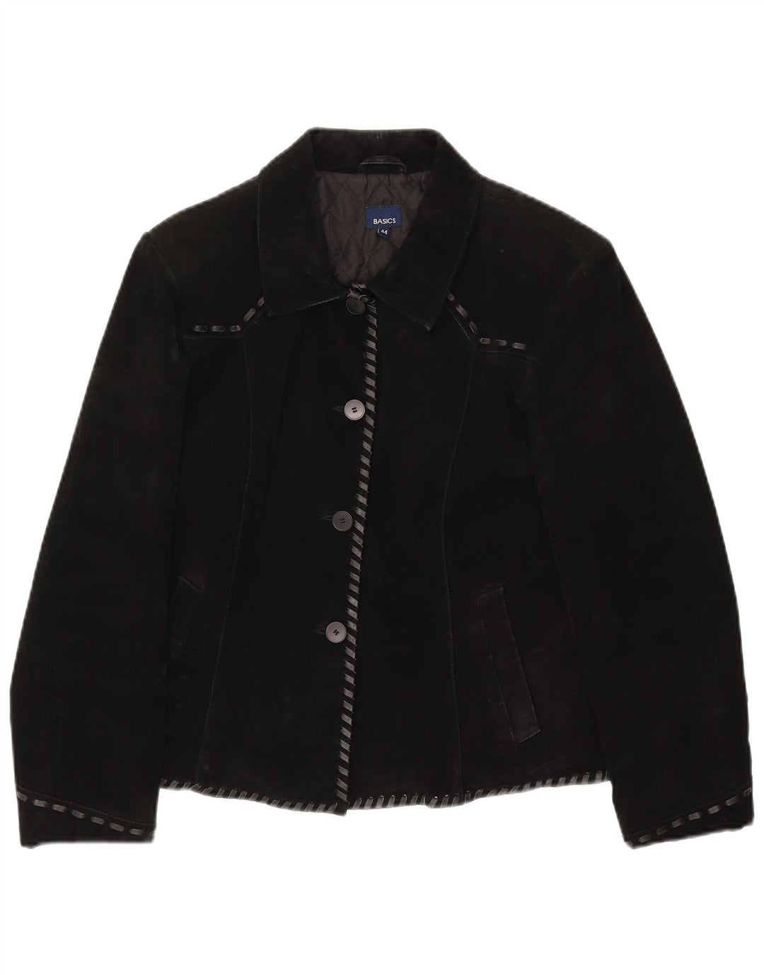 Basics Chaqueta de ante para mujer UK 12 Medium Black Leather