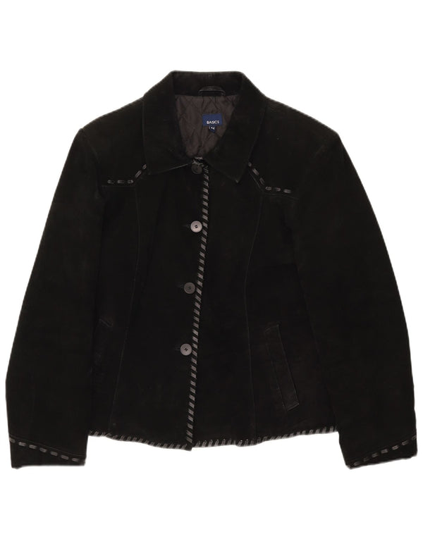 Basics Chaqueta de ante para mujer UK 12 Medium Black Leather