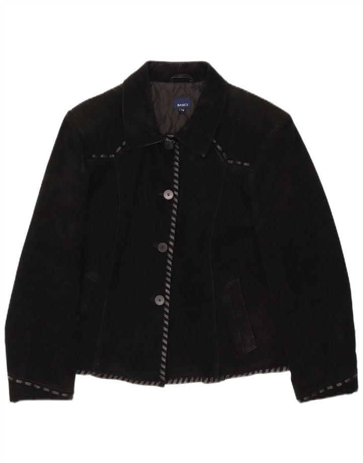 Basics Chaqueta de ante para mujer UK 12 Medium Black Leather