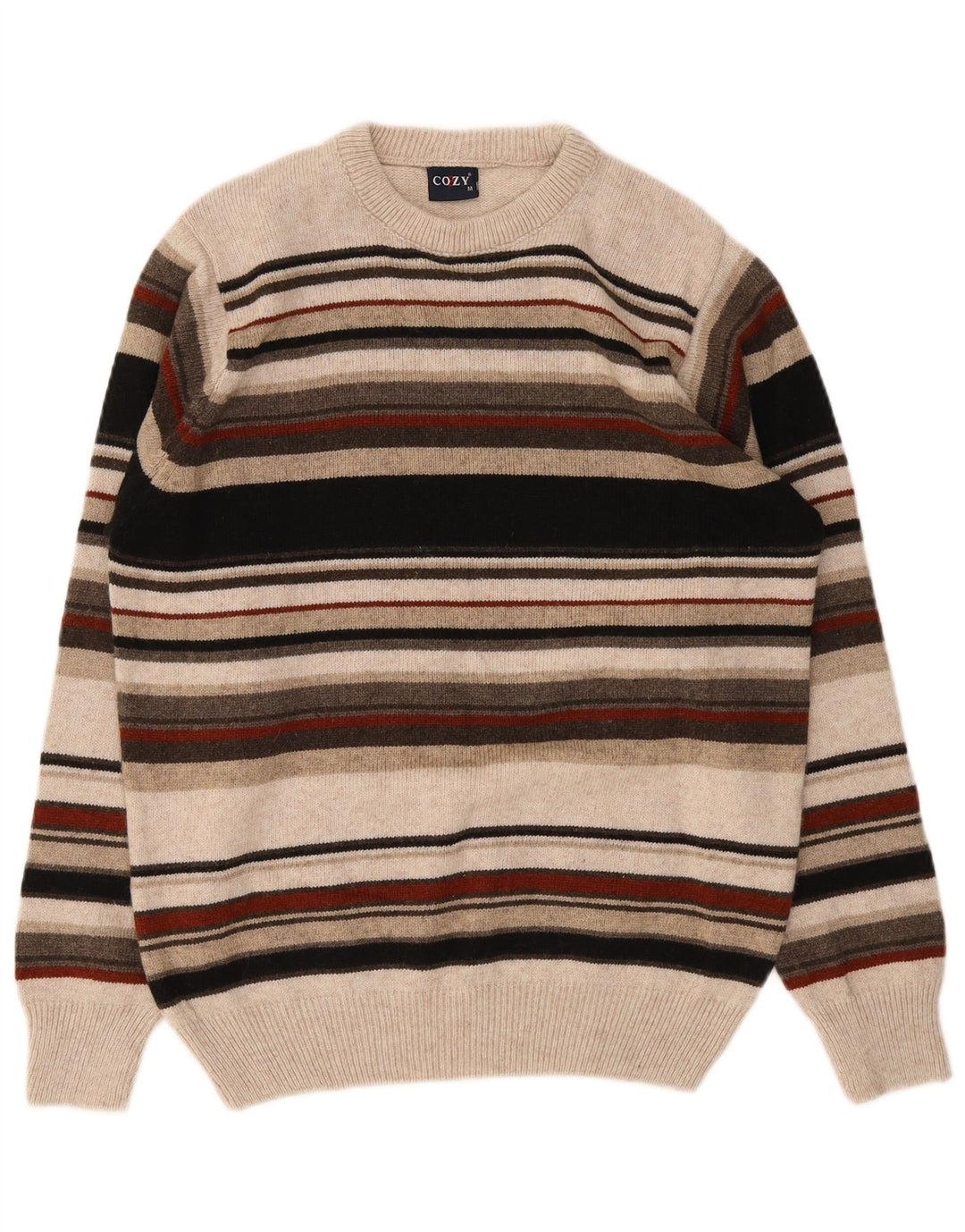 Vintage hombres cuello redondo jersey suéter medio multicolor rayas