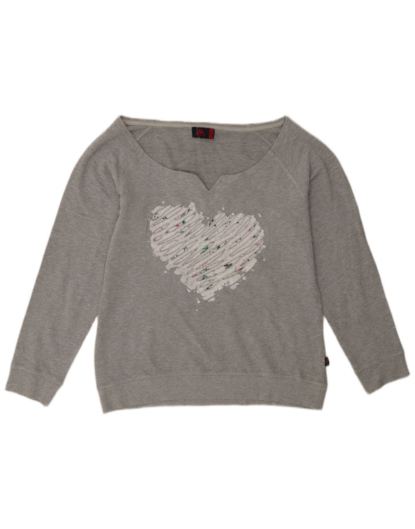 Kappa Mujer Sudadera Gráfica Jumper UK 40 XL Gris Moteado Algodón Corazón