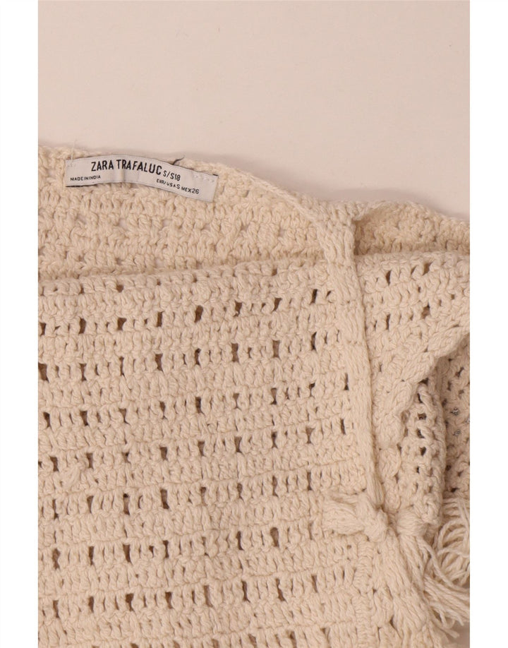 Zara Mujer Crop Top De Ganchillo Reino Unido 8 Pequeño Algodón Blanco Roto
