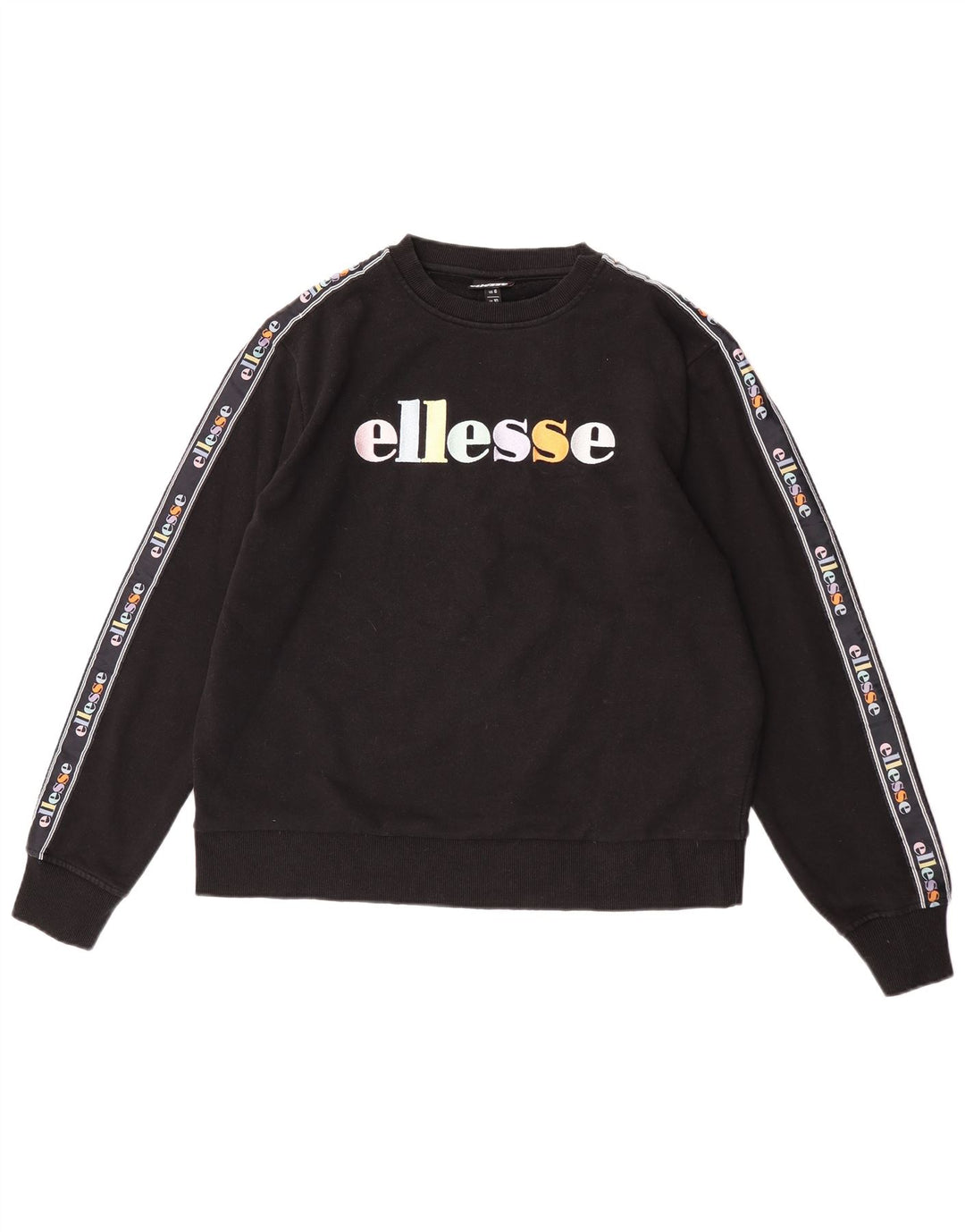 Ellesse Mujer Gráfico Sudadera De Gran Tamaño Jersey UK 10 Small Negro