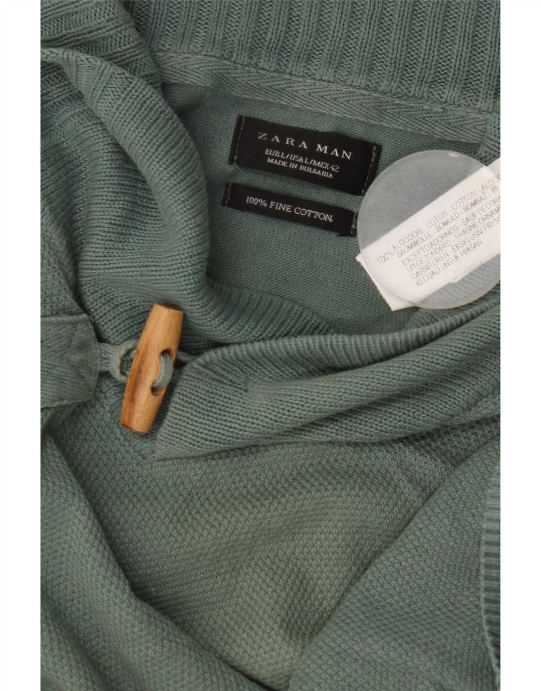 Zara Hombre Jersey Con Cuello Chal Jersey Grande Algodón Verde