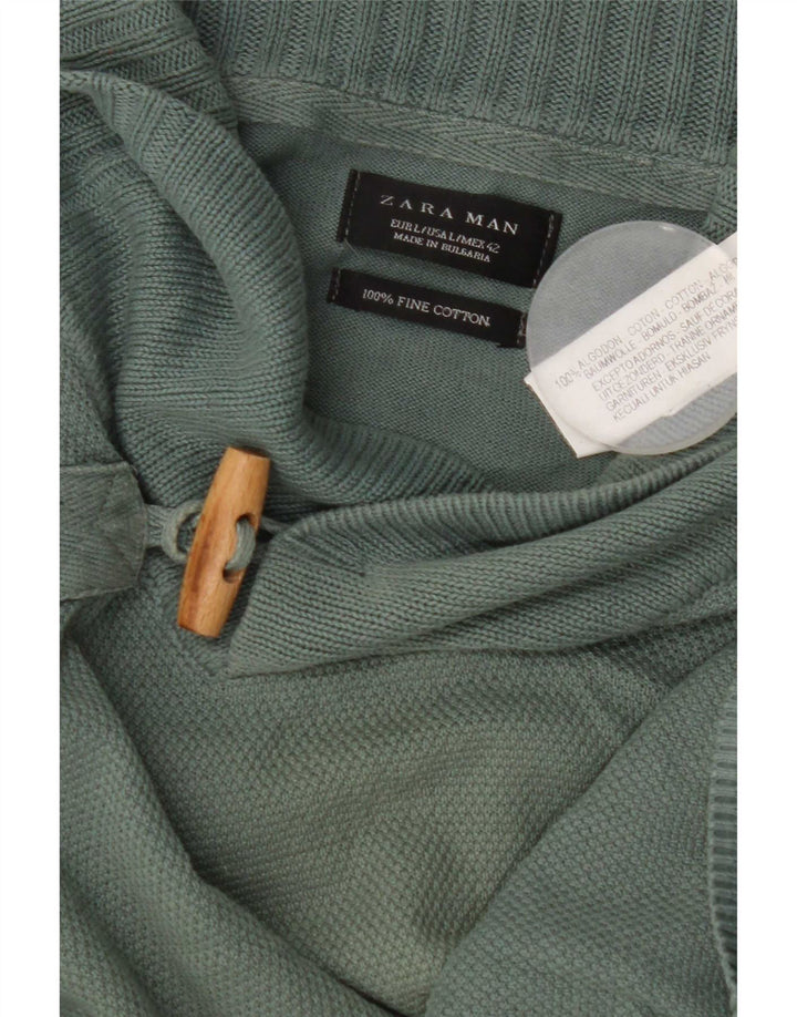Zara Hombre Jersey Con Cuello Chal Jersey Grande Algodón Verde