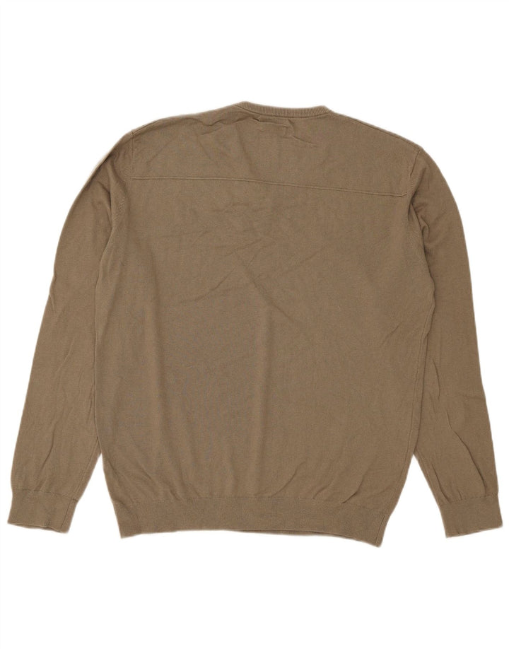 Massimo Dutti Hombre Jersey Cuello Pico Large Caqui Algodón