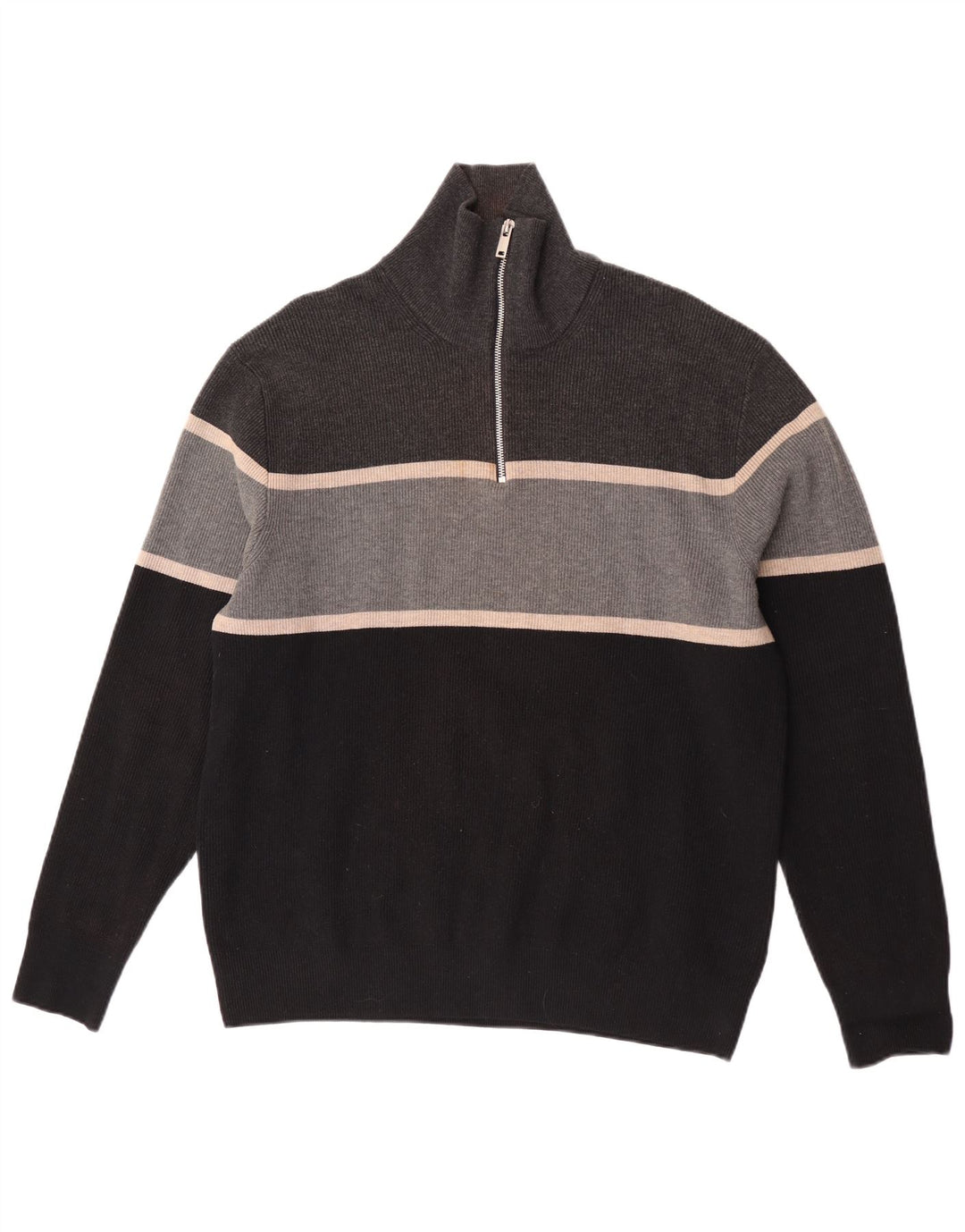 Marks & Spencer Jersey con cuello y cremallera para hombre XL Poliéster con bloques de color gris
