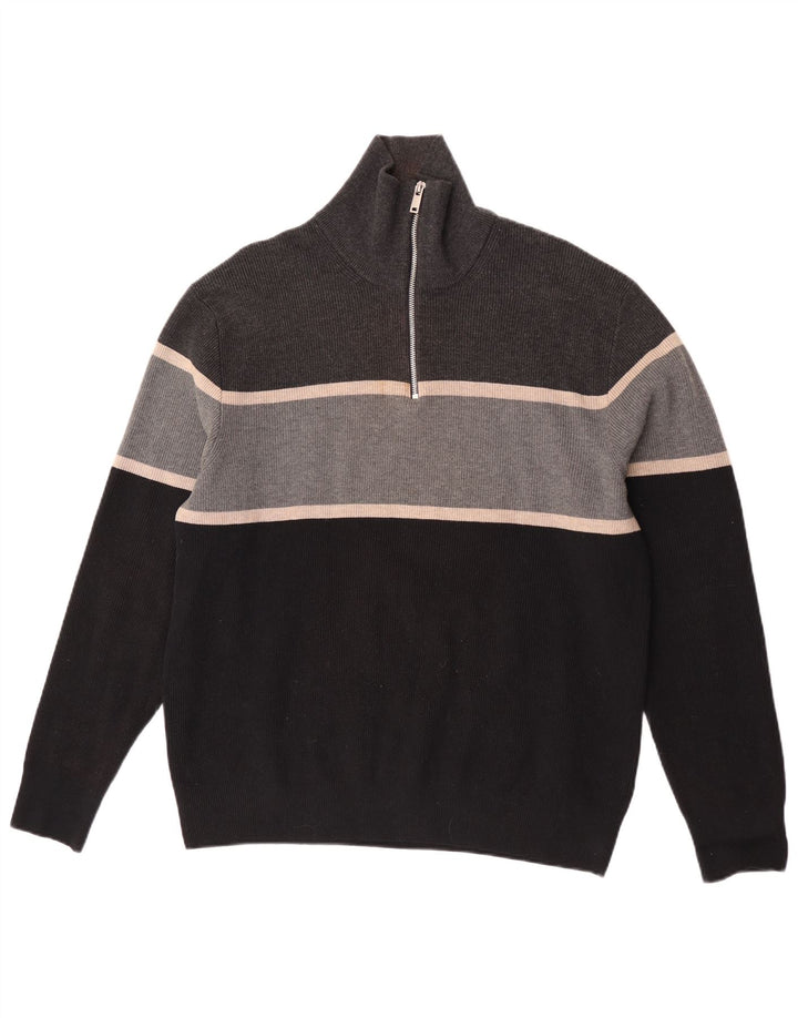 Marks & Spencer Jersey con cuello y cremallera para hombre XL Poliéster con bloques de color gris