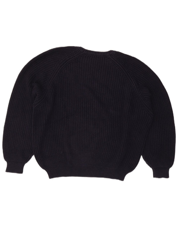 Vintage hombres cuello redondo jersey suéter XL azul marino