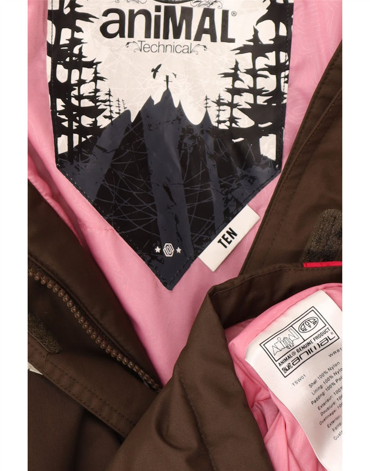 ANIMAL Chaqueta impermeable con capucha de gran tamaño para mujer UK 10 Small Brown Colourblock