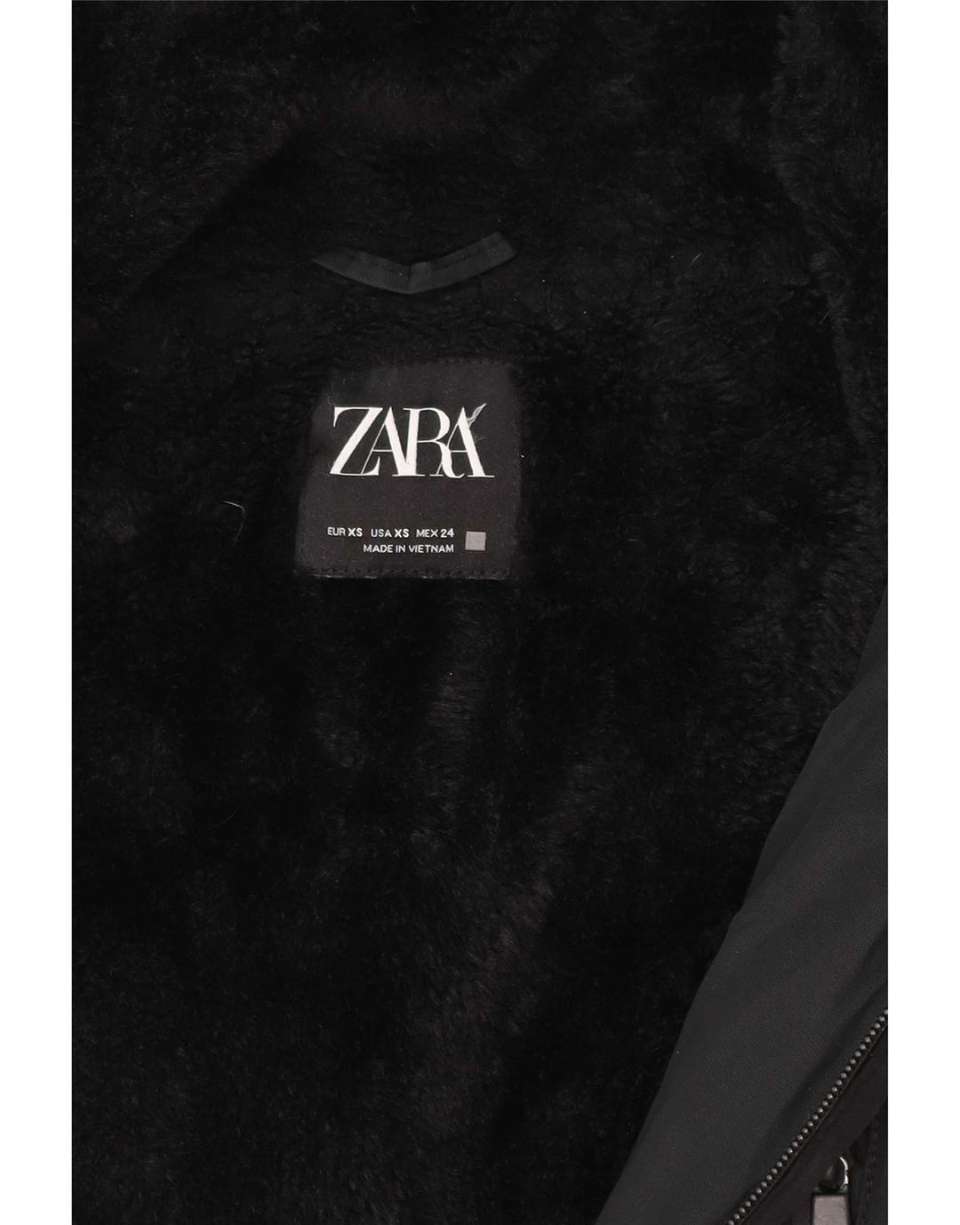 Zara Mujer Parka Con Capucha Chaqueta UK 6 XS Negro Poliéster