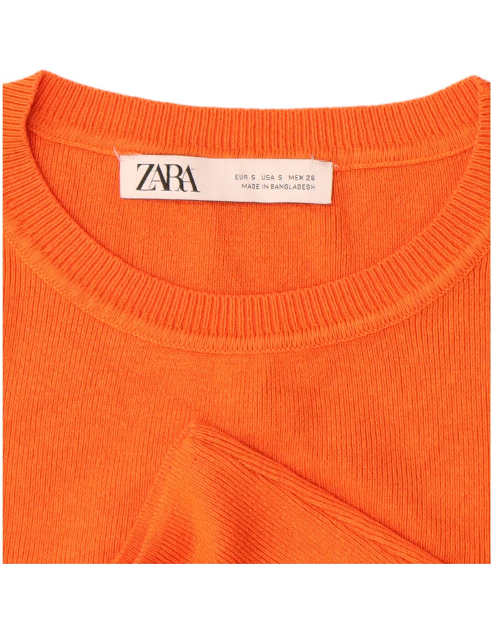 ZARA Jersey Corto con Cuello Barco para Mujer UK 8 Small Naranja