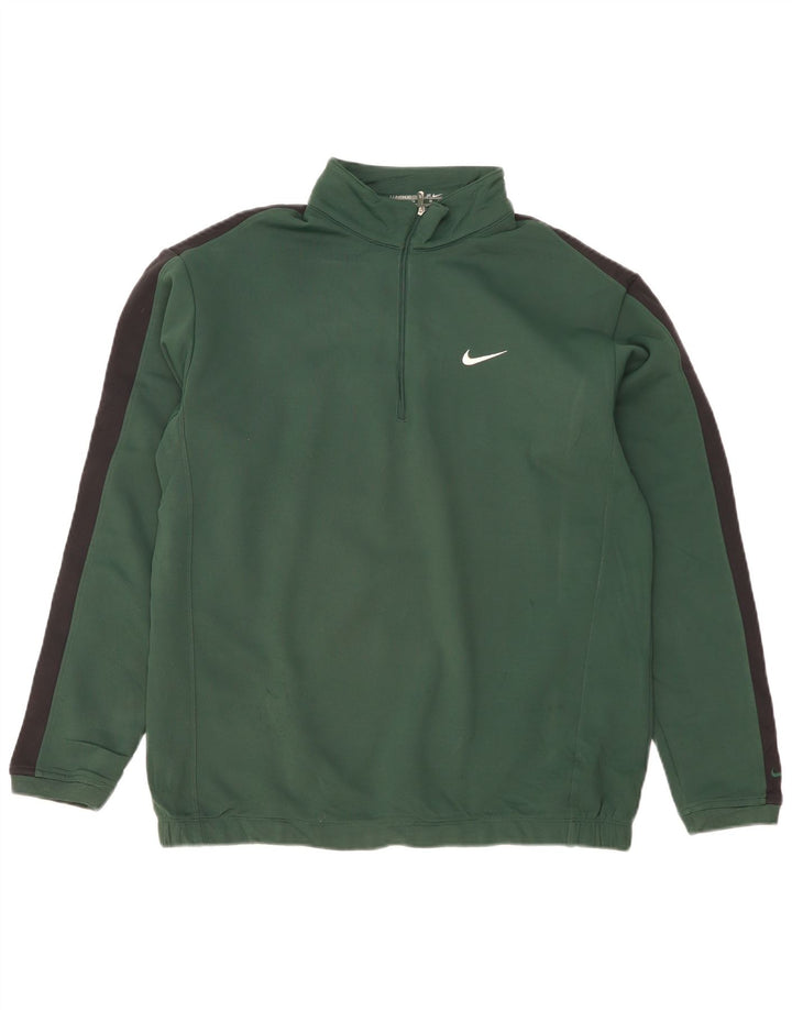 NIKE Hombre Zip Neck Sudadera Jumper Large Verde Colorblock Poliéster