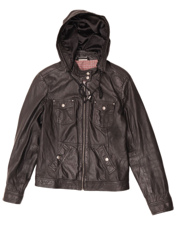 Chaqueta de cuero con capucha para mujer Street One UK 44 Cuero negro mediano
