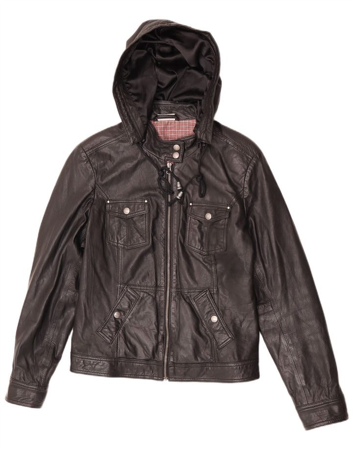 Chaqueta de cuero con capucha para mujer Street One UK 44 Cuero negro mediano