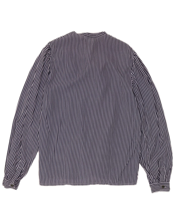 VINTAGE Blusa camisera con pajarita para mujer IT 48 XL Azul marino a rayas