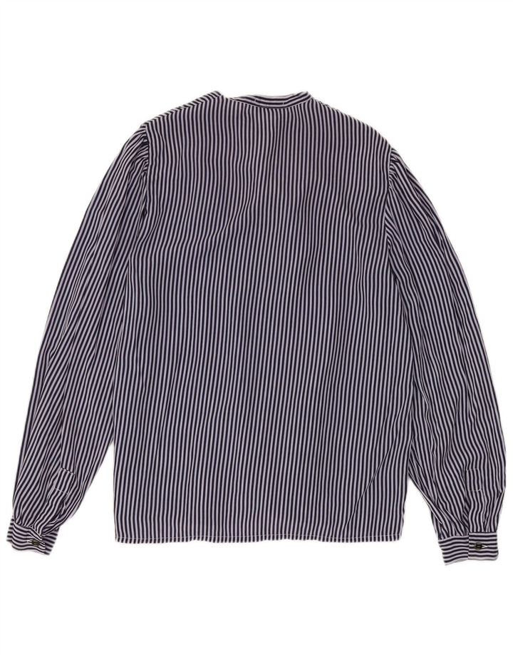 VINTAGE Blusa camisera con pajarita para mujer IT 48 XL Azul marino a rayas