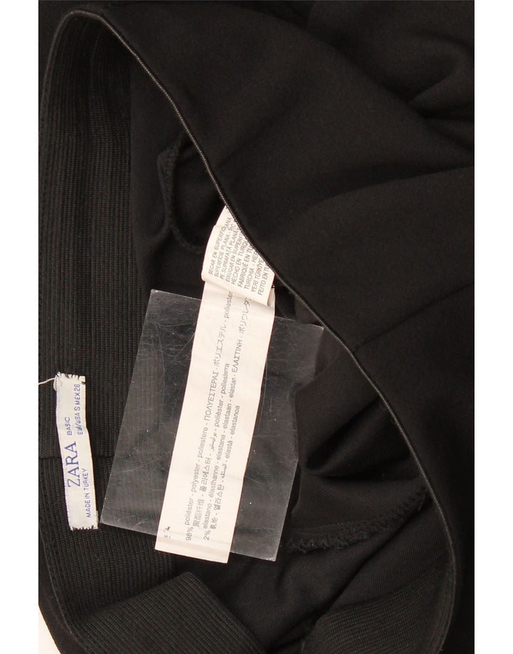 ZARA Mujer Pantalón Capri Pierna Ancha Pequeño W26 L20 Poliéster Negro