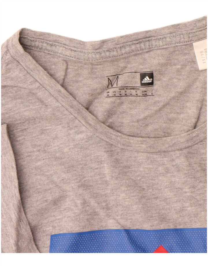 Adidas Hombre Camiseta Gráfica Top Algodón Moteado Gris Medio