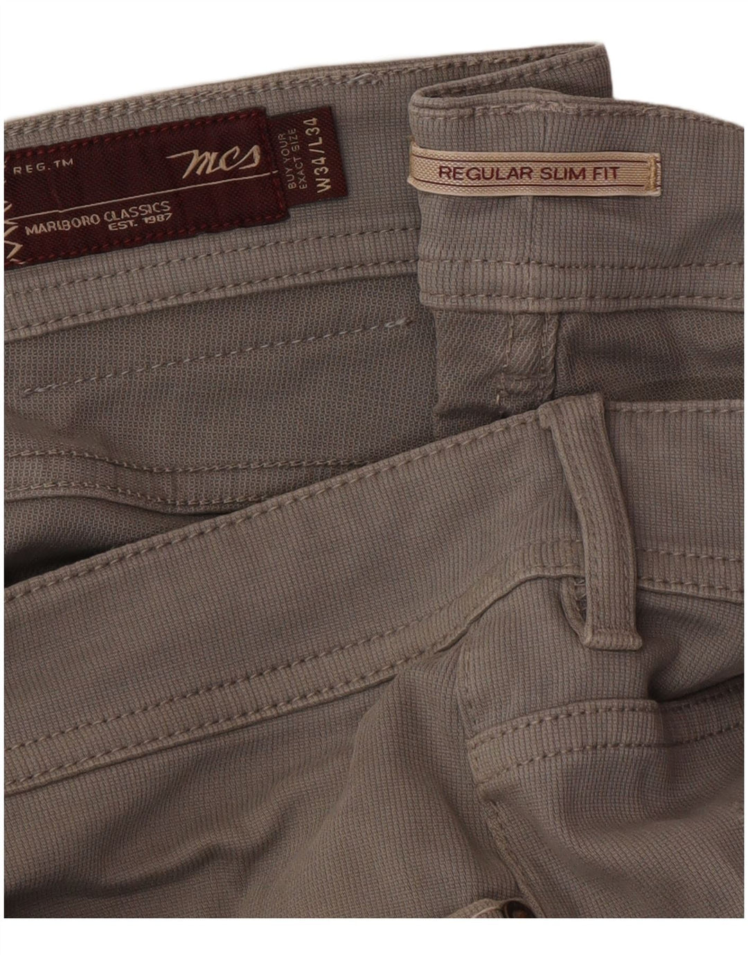 Marlboro Classics Pantalones casuales ajustados regulares para hombre W34 L34 Gris