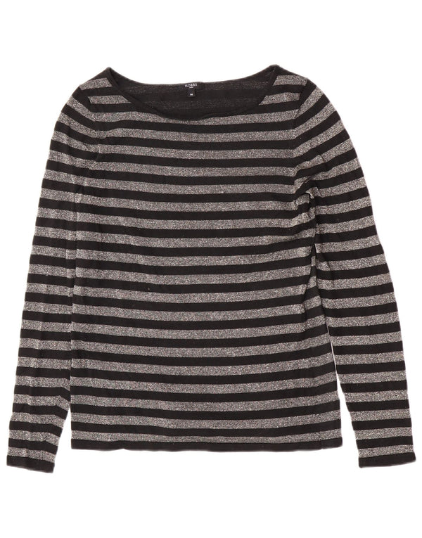 Hobbs Womens Top Long Sleeve UK 14 Medium Black Striped Silk
