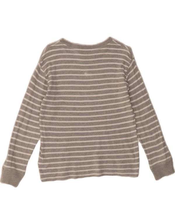 POLO RALPH LAUREN Girls Top Long Sleeve 7-8 Years Small Grey Striped