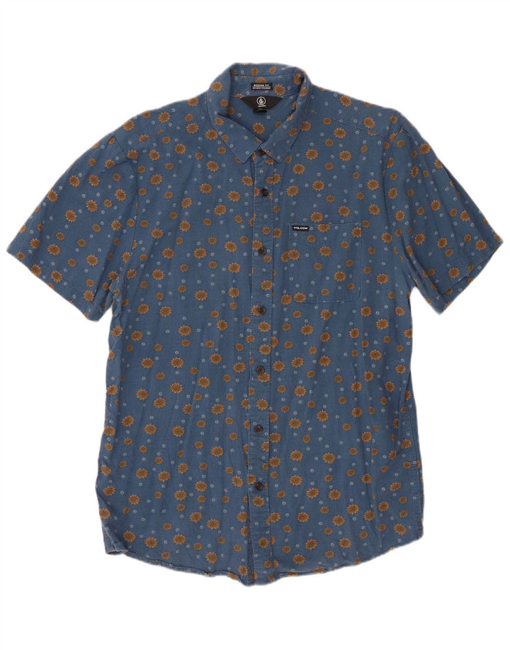 Camisa Volcom de manga corta con ajuste moderno para hombre, algodón azul grande