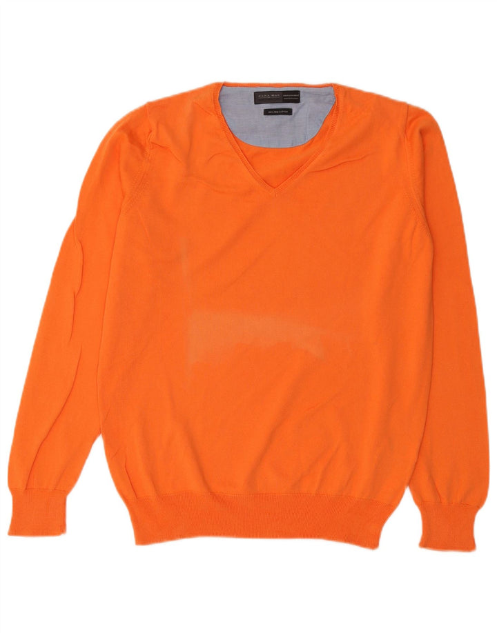 Zara Hombre Jersey Con Cuello En V Jersey Algodón Naranja Medio
