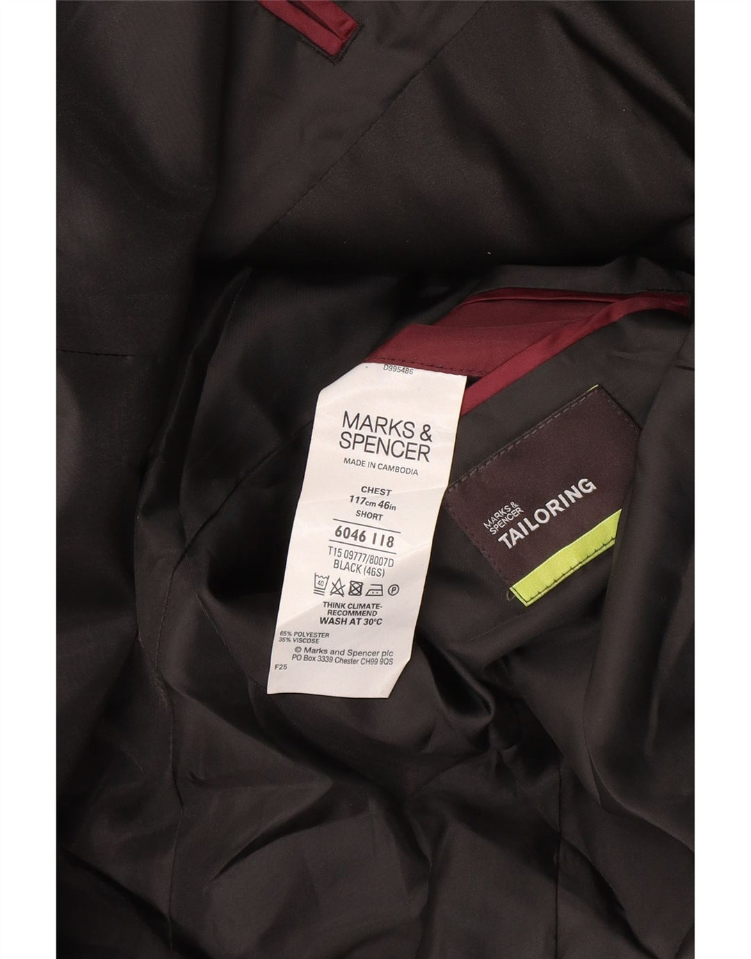 Marks & Spencer Chaqueta tipo blazer corta con 2 botones para hombre, talla 40, color negro