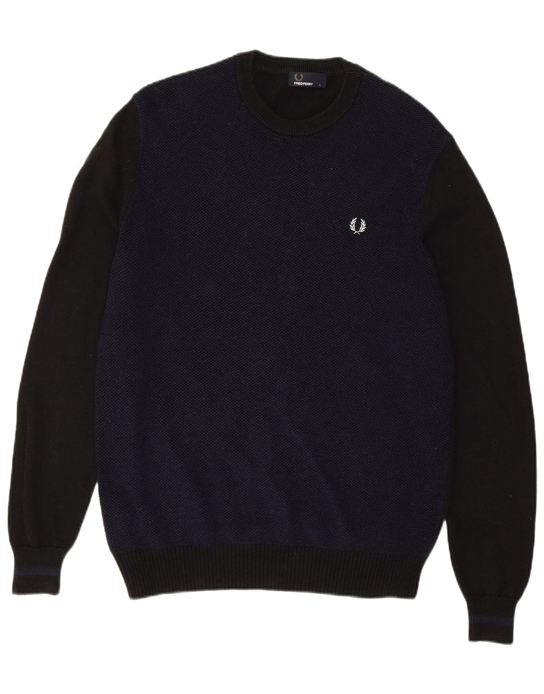 Fred Perry Jersey De Cuello Redondo Para Hombre De Lana Color Block Azul Marino Grande