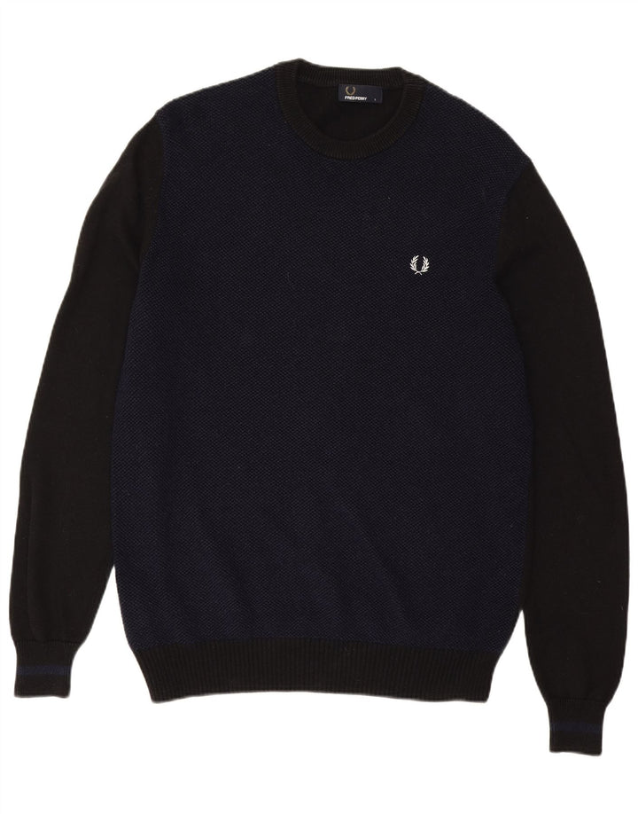 Fred Perry Jersey De Cuello Redondo Para Hombre De Lana Color Block Azul Marino Grande