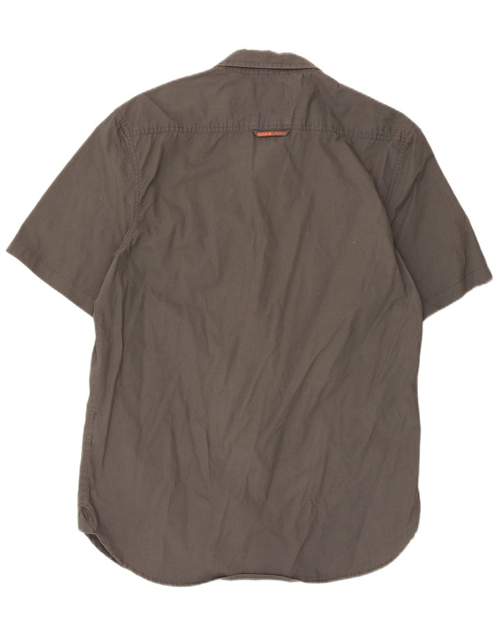Superdry Camisa militar de manga corta para hombre de algodón gris grande