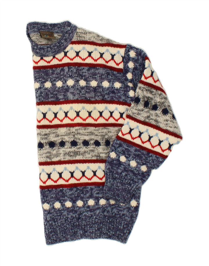 SEVRES Jersey de cuello redondo para hombre IT 50 Lana Fair Isle azul medio
