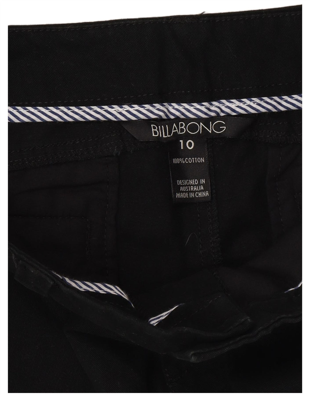 Billabong Pantalones calientes para mujer US 10 Large W32 Algodón negro