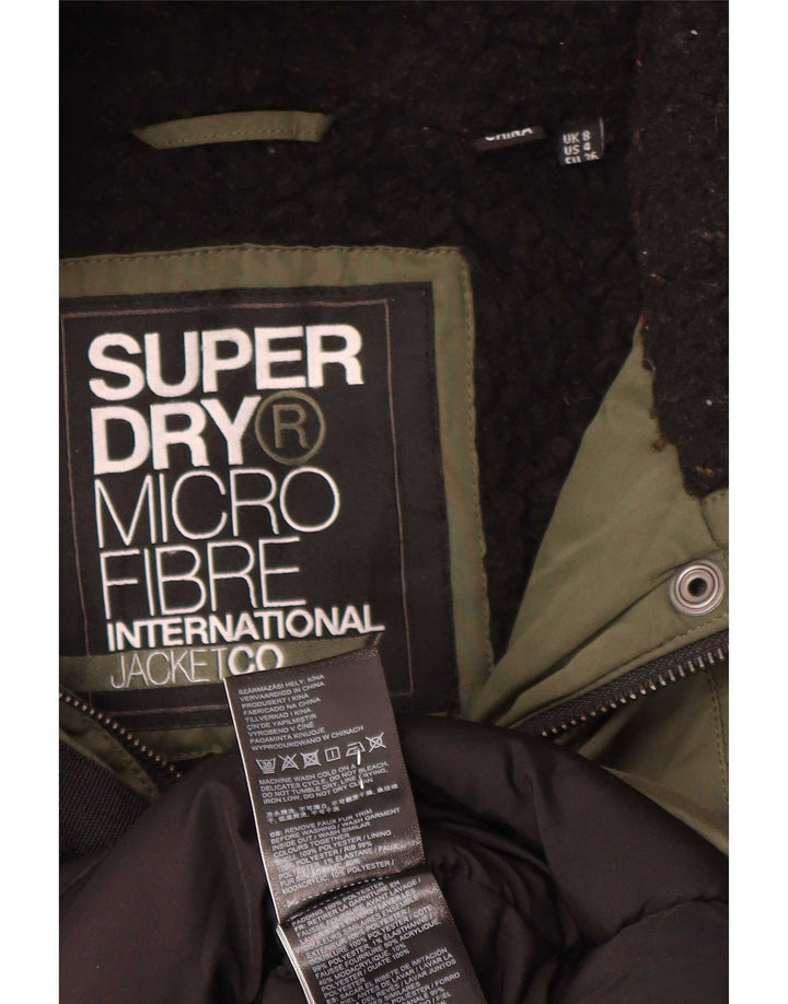 Superdry Parka con capucha para mujer, talla 8, poliéster caqui pequeño