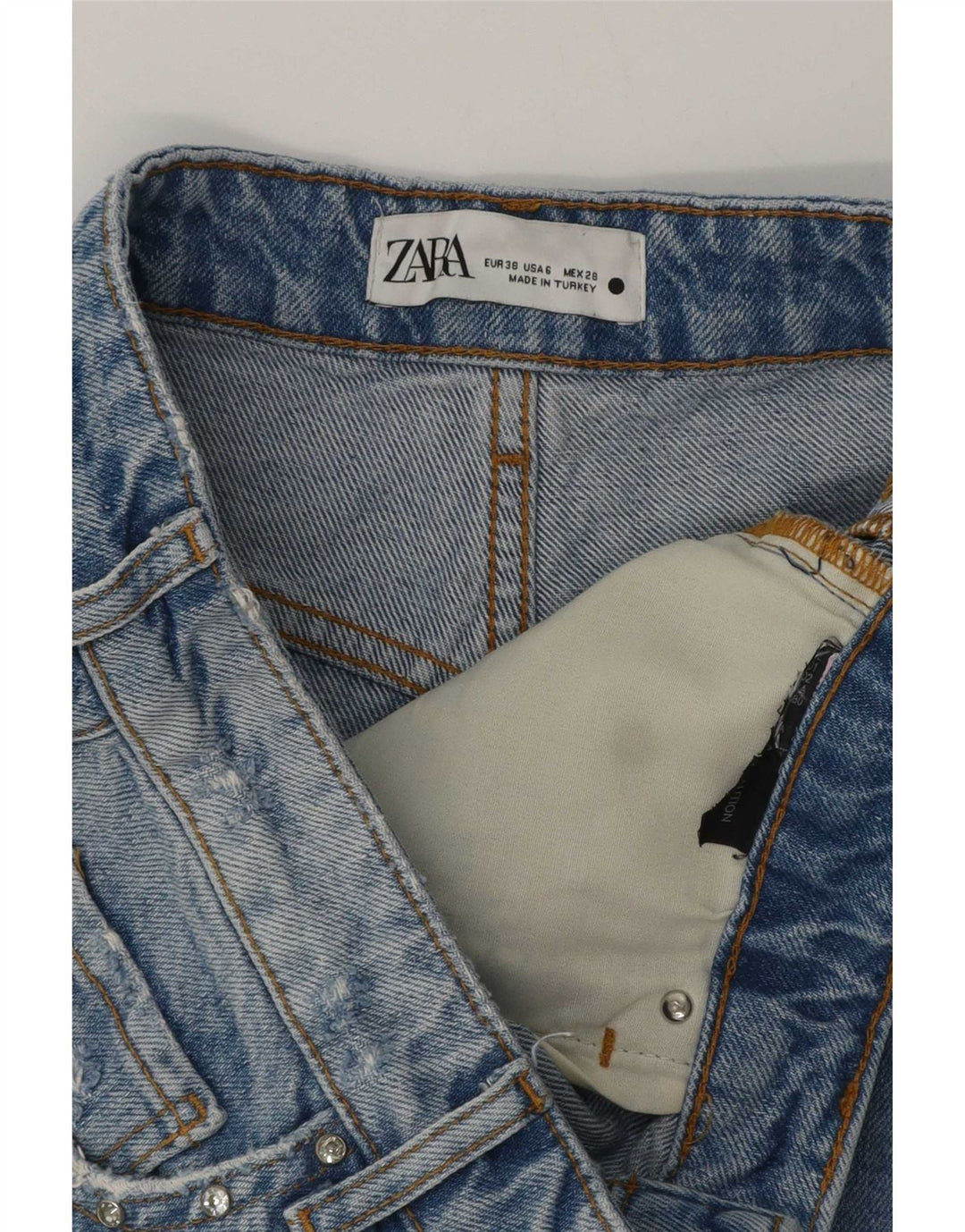 Zara Shorts De Mezclilla Para Mujer EU 38 Small W28 Azul