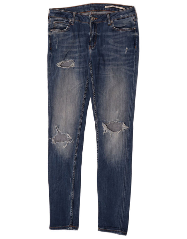 Zara Vaqueros ajustados de talle medio desgastados para mujer EU 40 Medium W30 L30 Algodón azul
