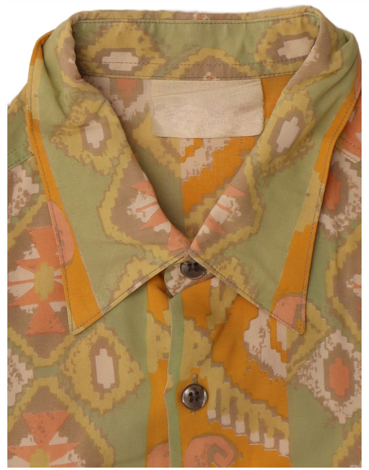 VINTAGE Camisa Manga Corta Hombre Viscosa Geométrica Amarillo Medio