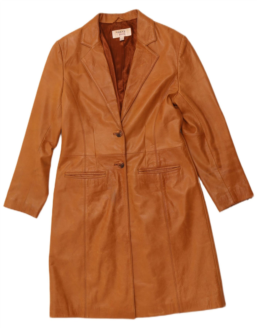 NEXT Abrigo de cuero pequeño para mujer UK 42 Cuero marrón medio