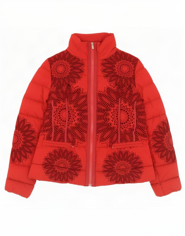 Desigual Chaqueta acolchada gráfica para mujer EU 42 Poliéster geométrico rojo grande