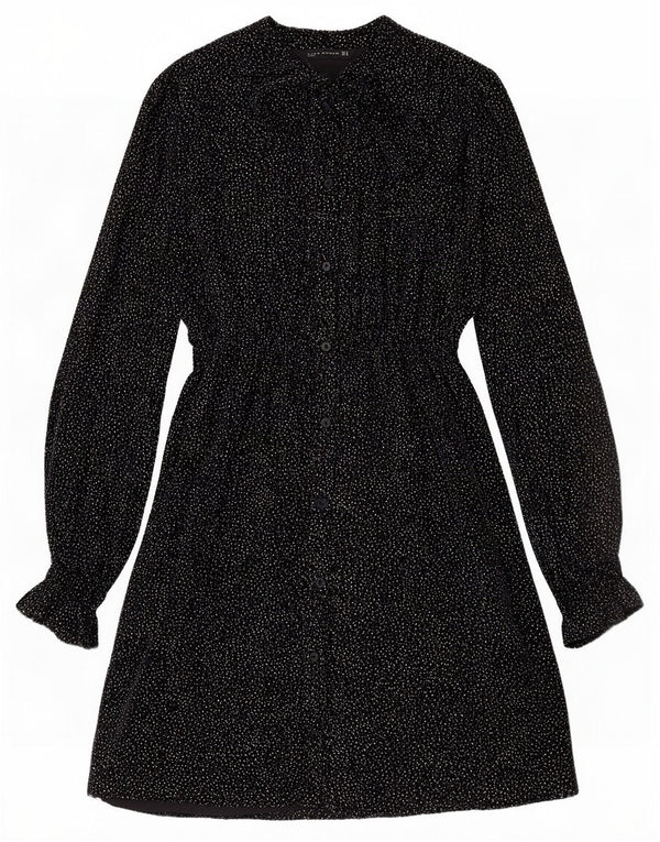 Zara Vestido Camisero Con Lazo Delantero Para Mujer UK 44 Mediano Negro Manchado