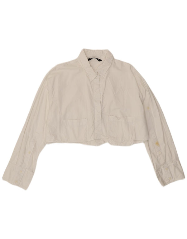 Zara Blusa Corta Mujer UK 46 Grande Algodón Blanco