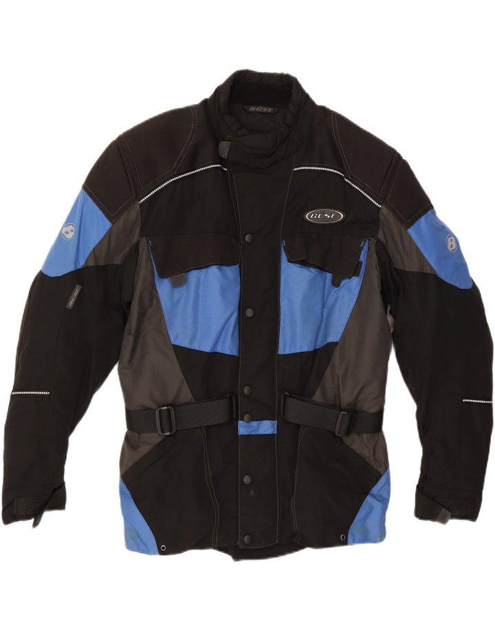 BUSE Mens Moto Racer Bomber Jacket UK 40 Large Black Colourblock Polyester