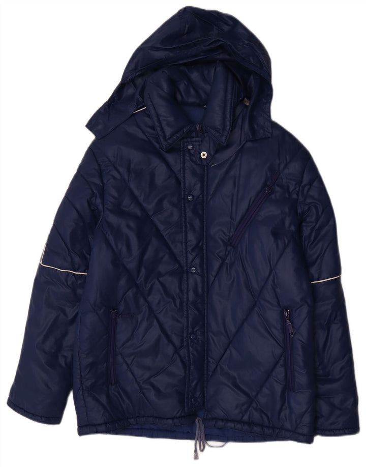Chaqueta acolchada con capucha vintage para hombre IT 48 Poliamida azul marino medio