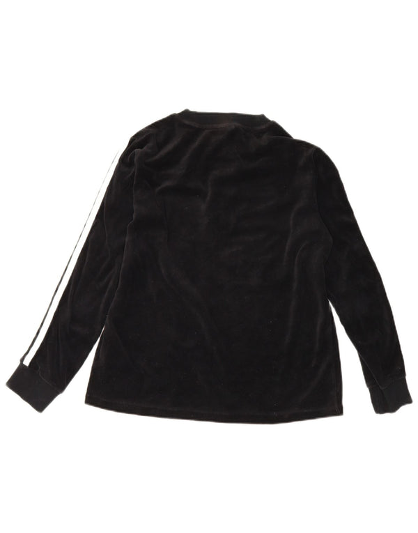 Adidas Mujer Terciopelo Gráfico Top Manga Larga UK 12 Mediano Negro Algodón